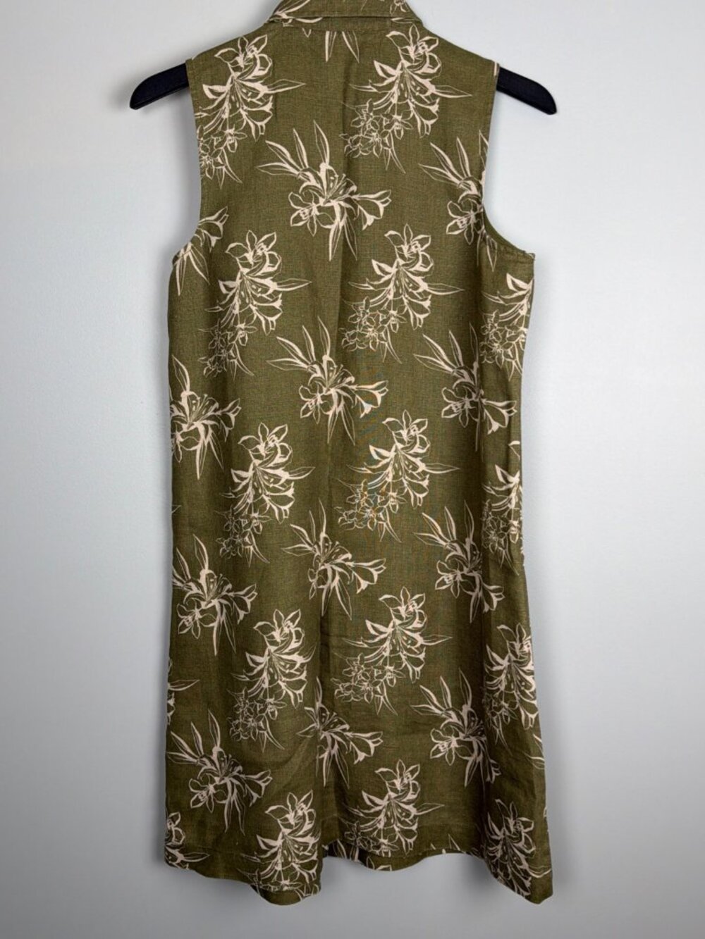 Garnet Hill Dress Womens 6 Green Floral 100% Linen Tropical Resort Beach Cruise - Picture 7 of 9